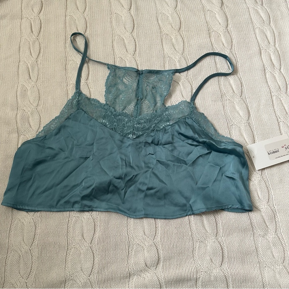 Maude Intimates Silky Lace Cami Slip Teal Blue Size M/L NWT